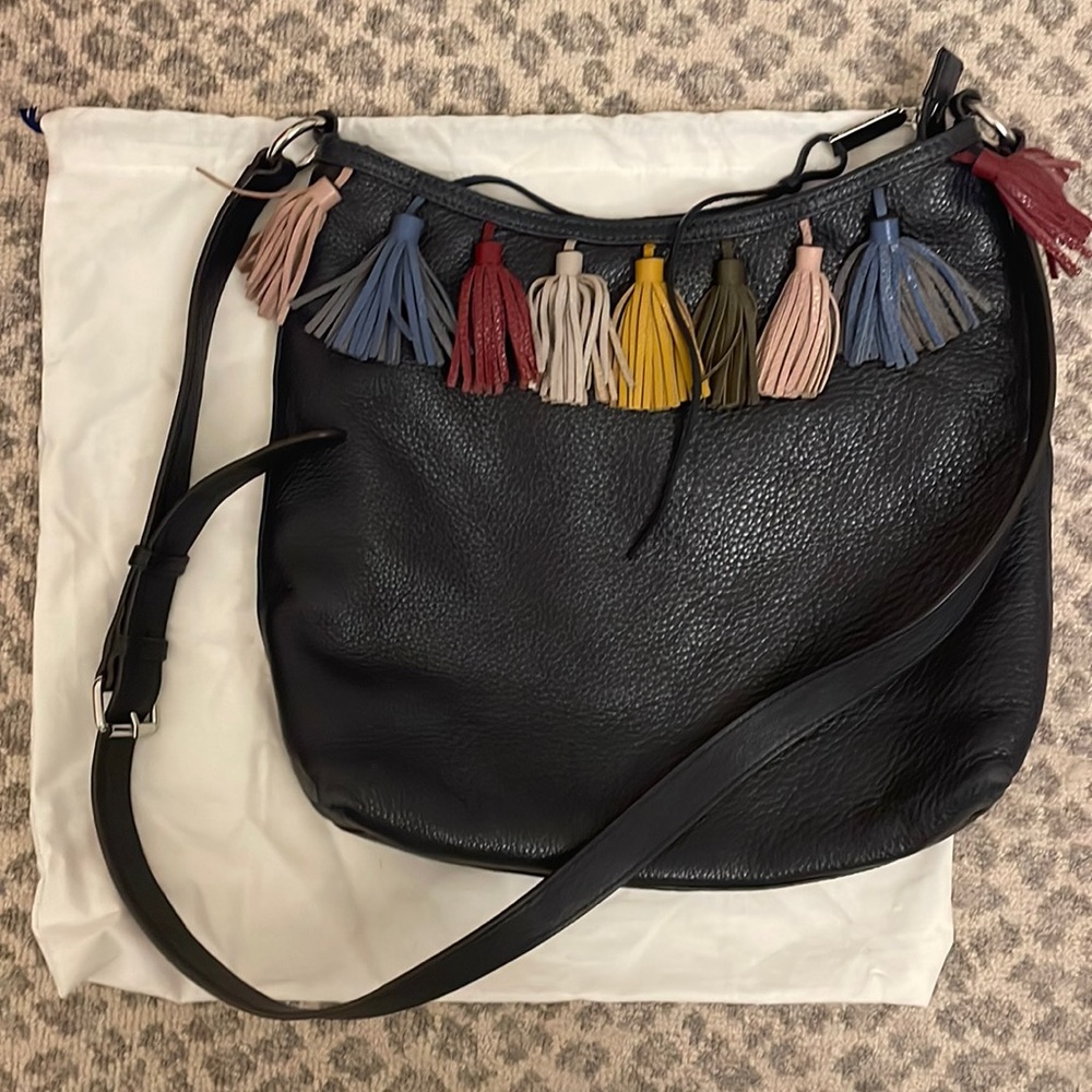 Rebecca Minkoff navy leather purse with tassels